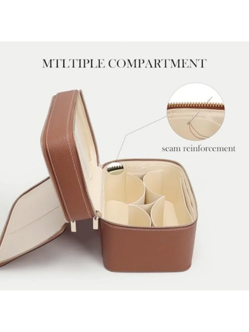 Stylish Large Leather Makeup Bag Duo - Travel Toiletry Case & Double Layer
